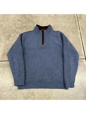 vintage l.l. bean waterfowl blue and brown quarter zip knit sweater size medium
